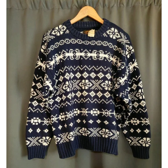 Eddie Bauer Vintage Men’s Blue Grandpa Sweater Nordic Style Cotton Sz Large NWT - Picture 1 of 7